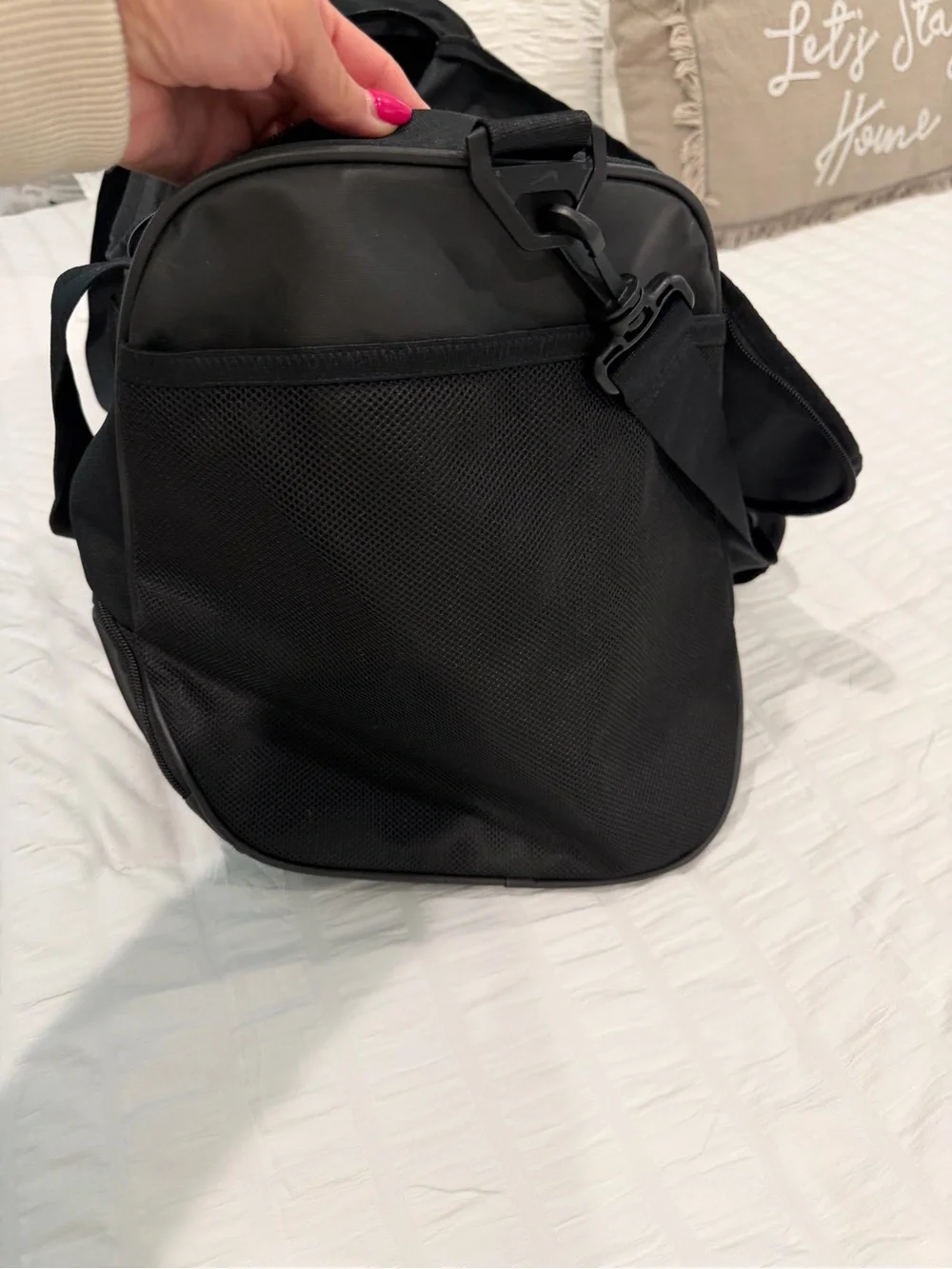 Nike Black Duffel with White Swoosh Logo